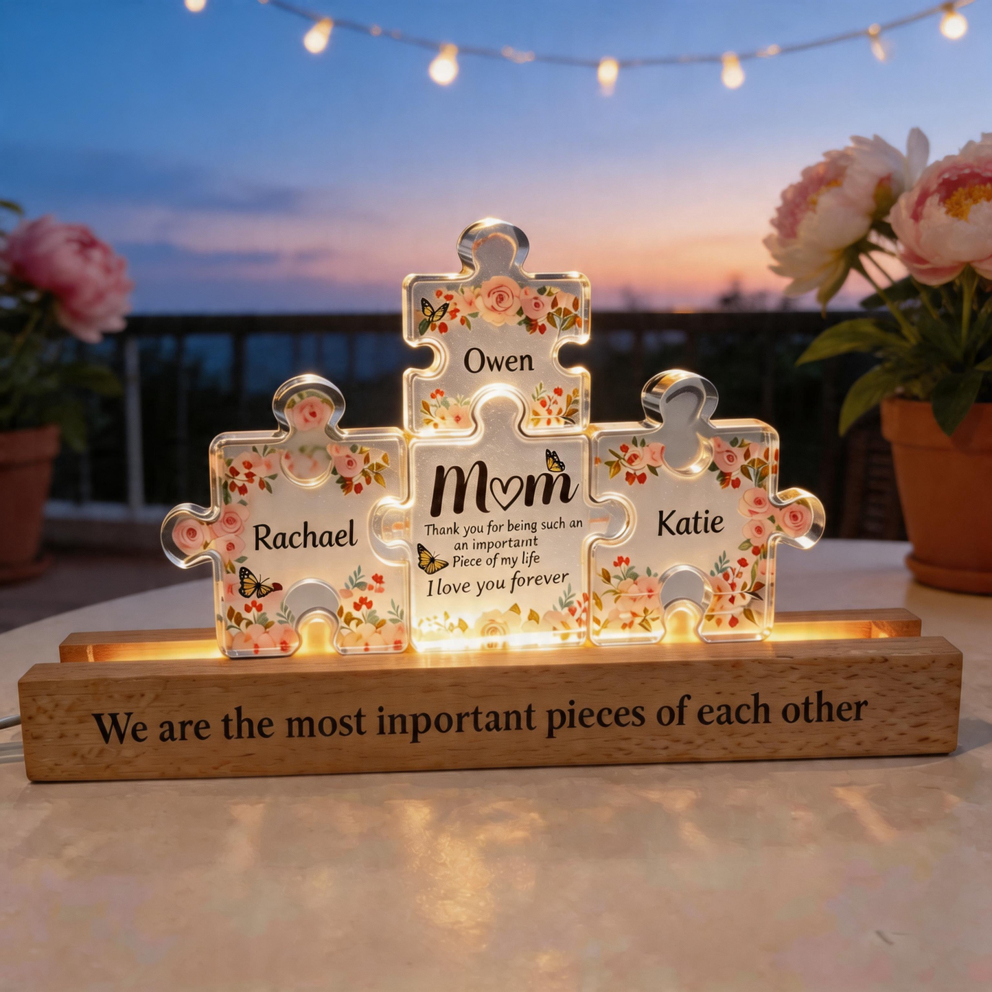 Custom Puzzle LED Night Light Personalized with Kids' Names & Quote Mother's Day Gift