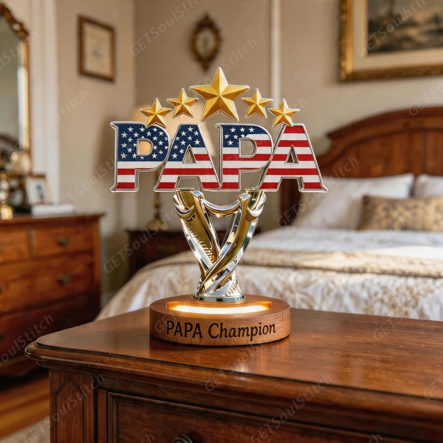Custom National Flag Mom Champion LED Trophy Lamp Personalized Name & Slogan Night Light Mother's Day Gift