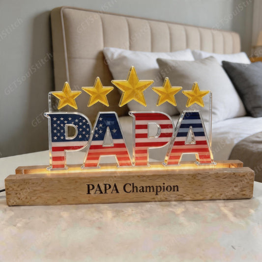 Personalized Flag Letter Light | Customizable Name Star Count & Engraved Slogan LED Decor Lamp Gift for Parents