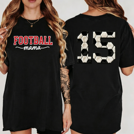 Vintage Washed Football Mama T-Shirt Custom Soccer Ball Pattern Number Mother’s Day Gift for Football Moms