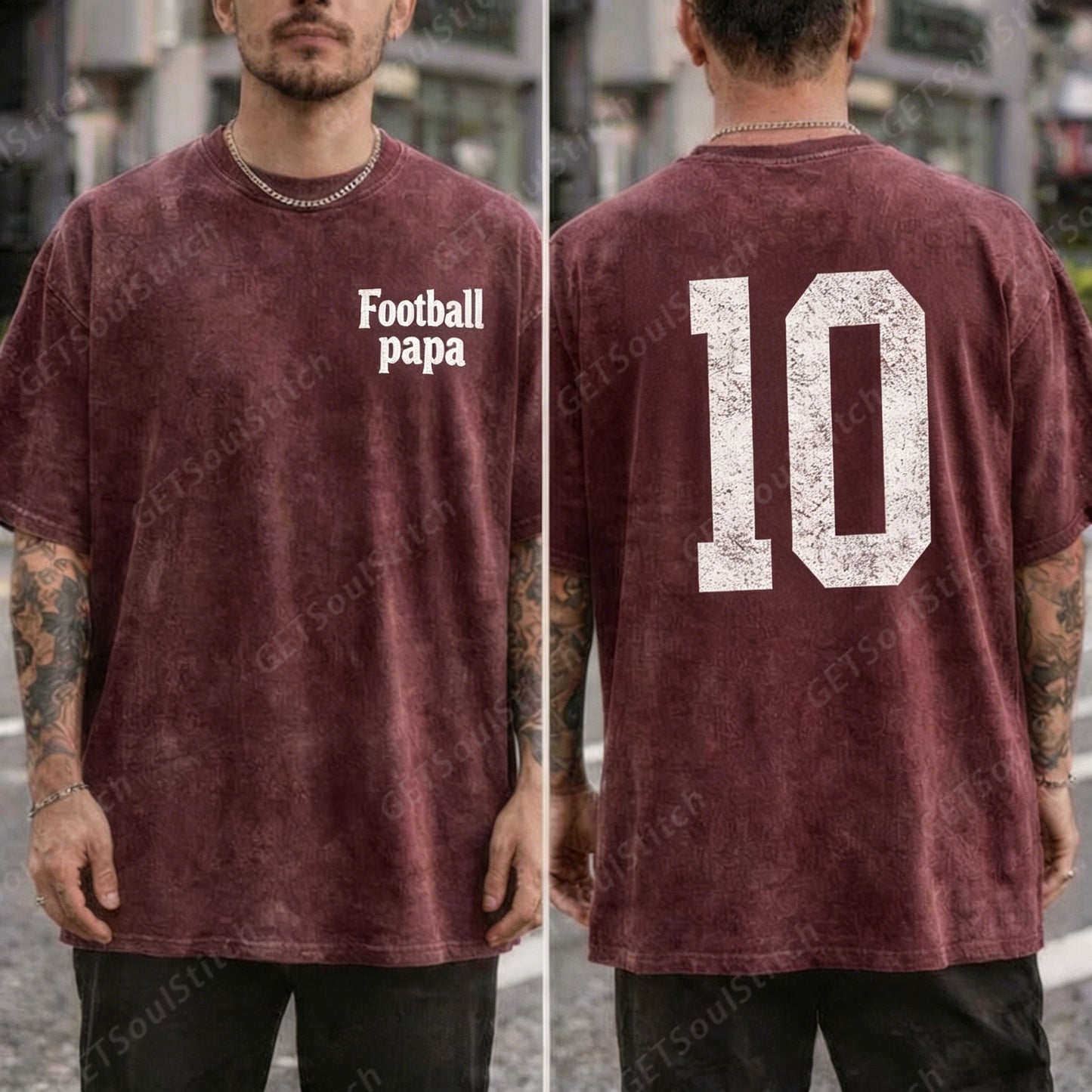 Custom Football Papa Shirt Retro Washed Tee Father's Day Gift