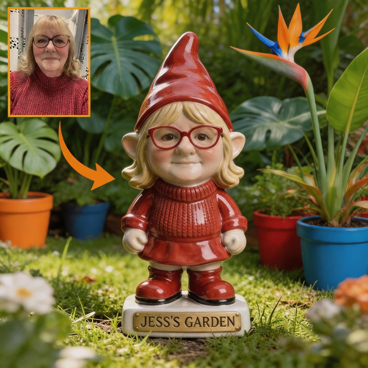 3D Effect Custom Garden Gnome Statue Personalized Photo Figurine with Custom Name