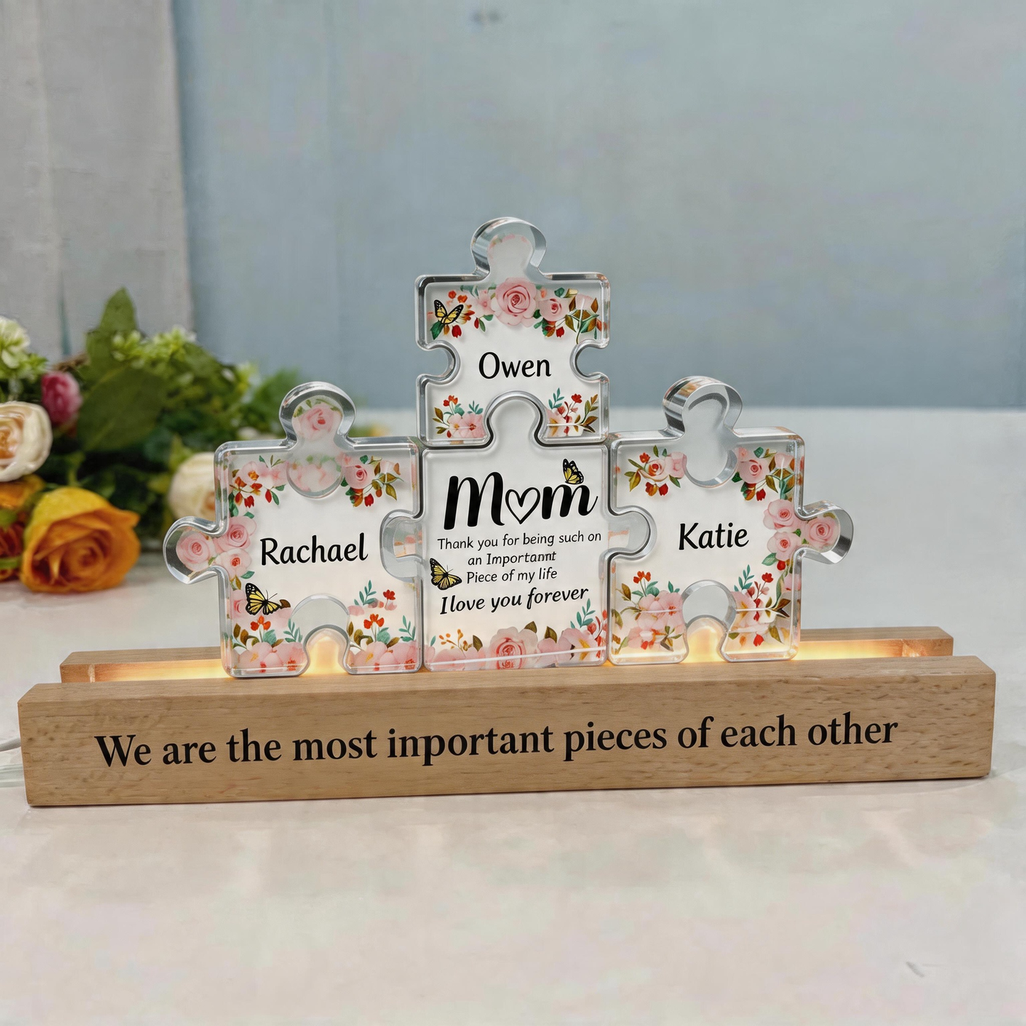 Custom Puzzle LED Night Light Personalized with Kids' Names & Quote Mother's Day Gift