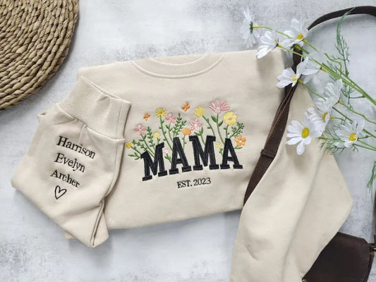 Custom Mama Embroidered Floral Sweatshirt, Gift For New Mom, Mother's Day Gift