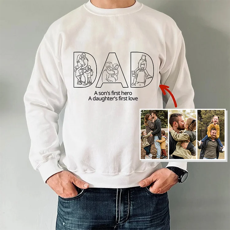 Custom Photo Outline Embroidery PAPA Sweatshirt | Personalized Kids Names & Custom Slogan Unique Father's Day Gift