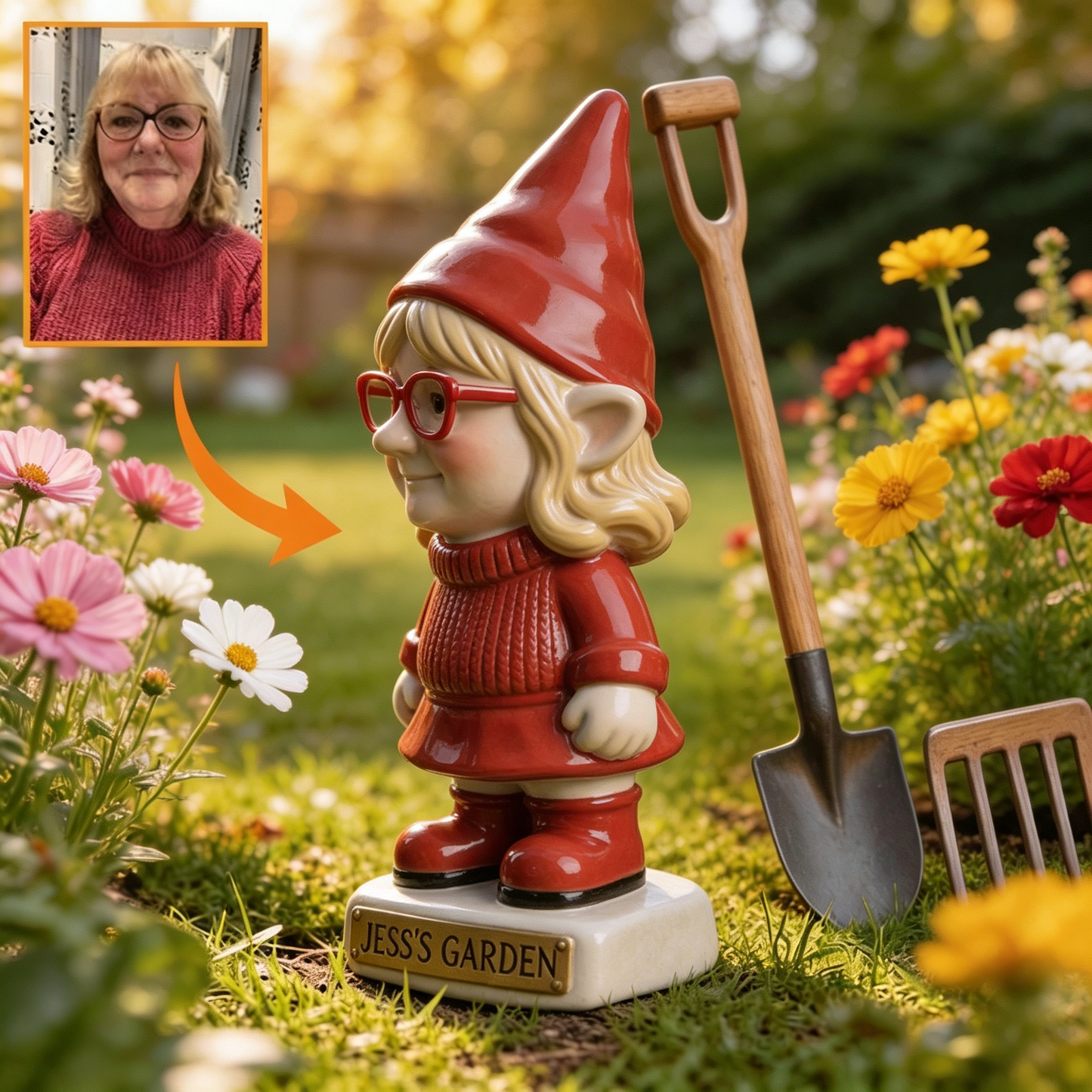 3D Effect Custom Garden Gnome Statue Personalized Photo Figurine with Custom Name