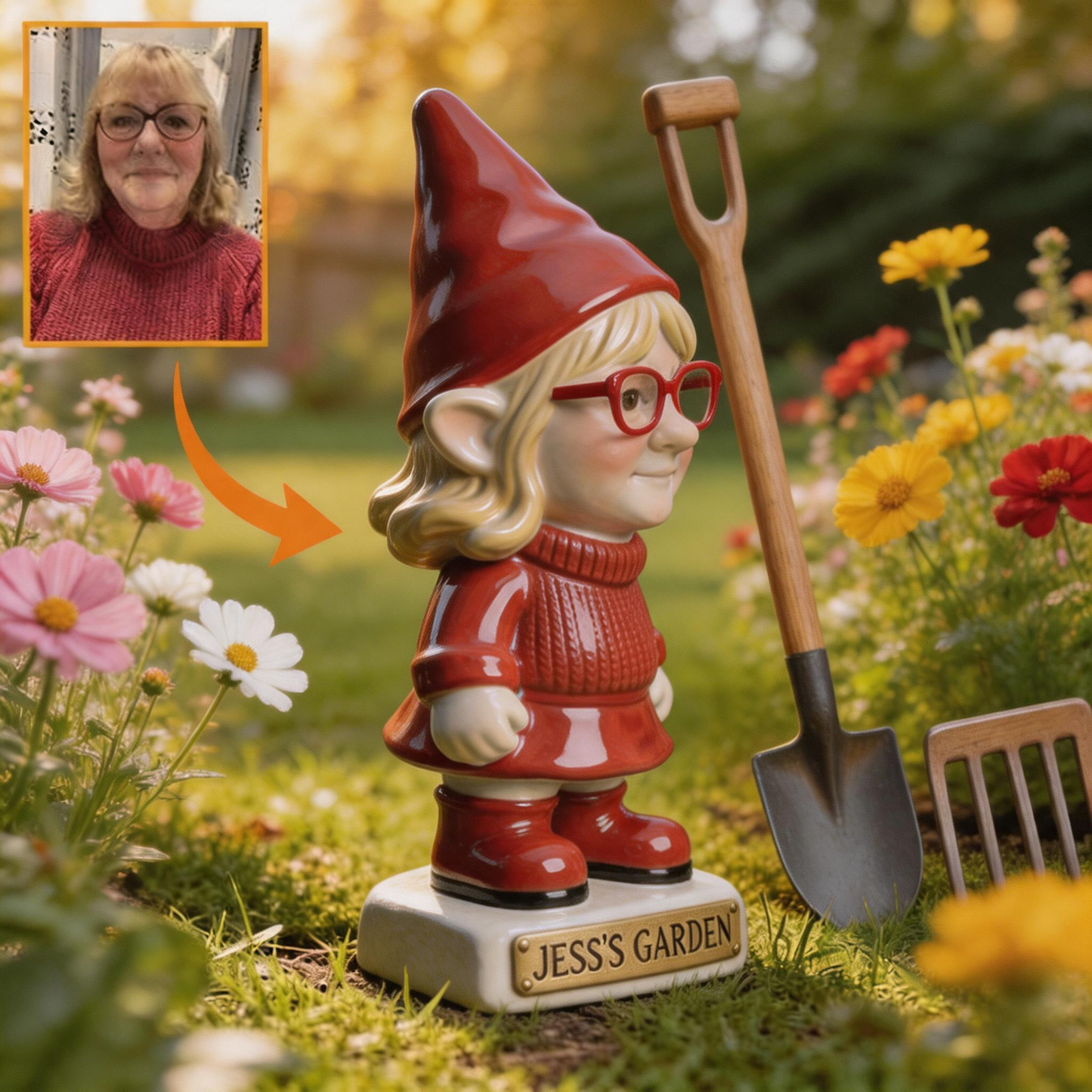 3D Effect Custom Garden Gnome Statue Personalized Photo Figurine with Custom Name