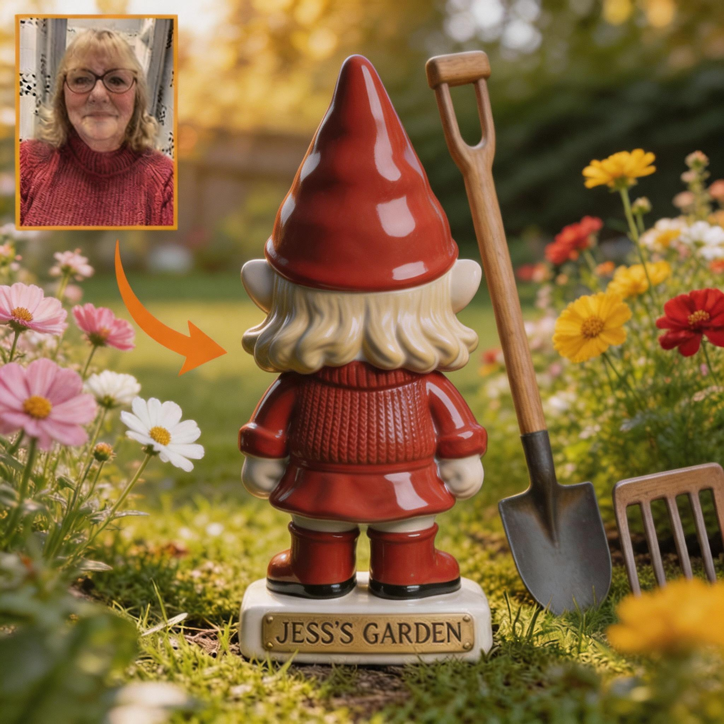 3D Effect Custom Garden Gnome Statue Personalized Photo Figurine with Custom Name