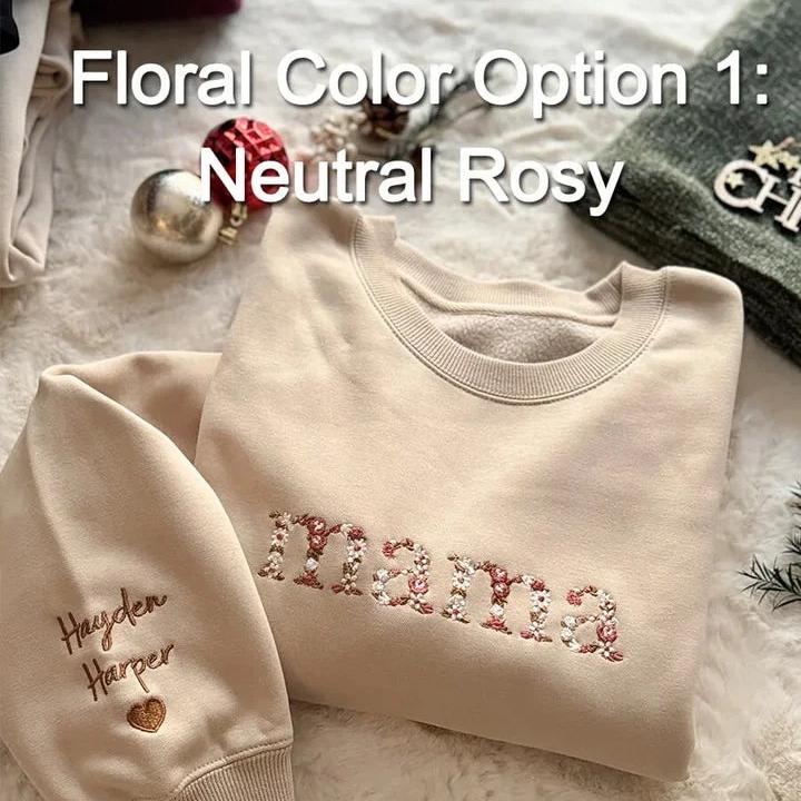 Personalisiertes Sweatshirt mit Blumenstickerei | Muttertagsgeschenk