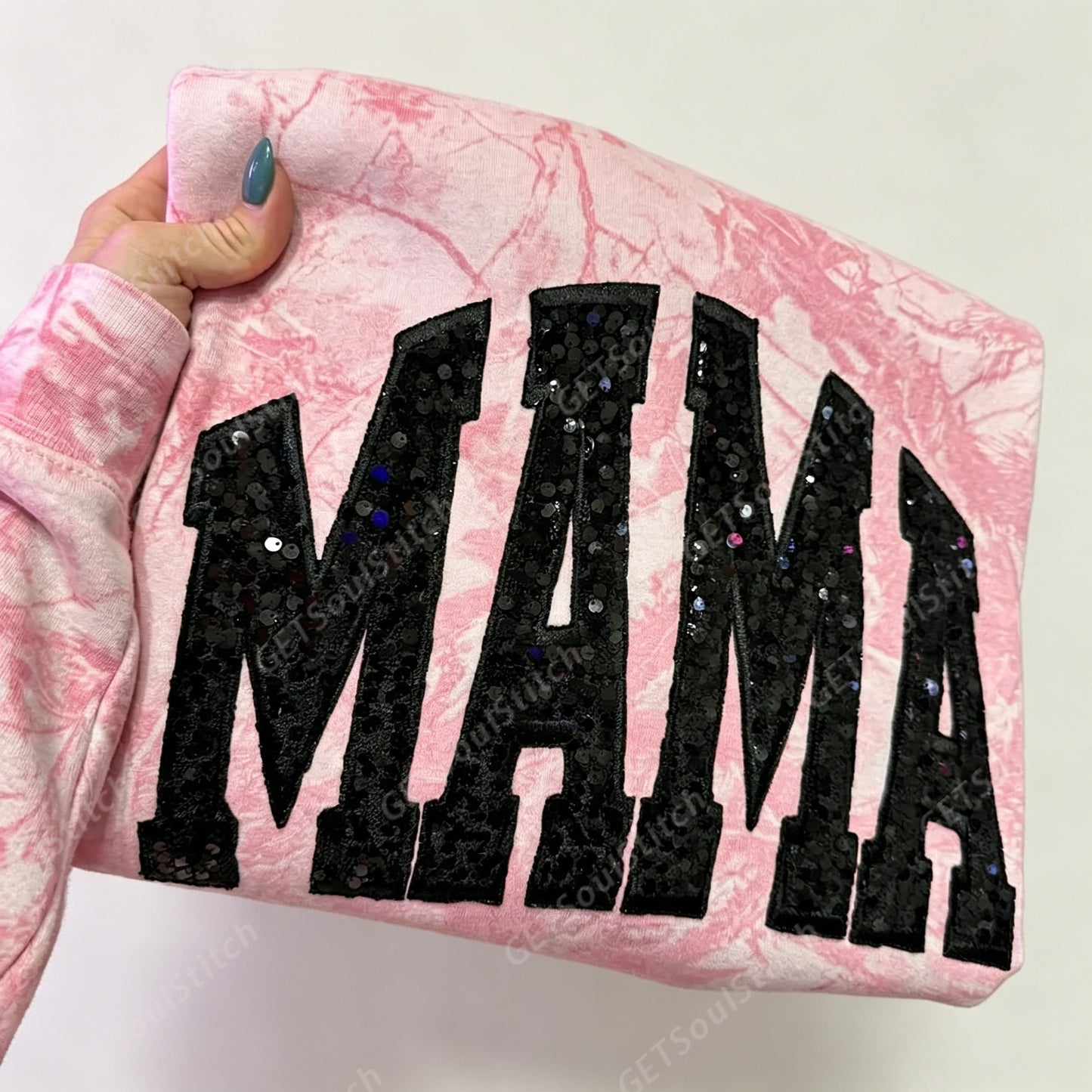 Personalisiertes Pailletten-Sweatshirt „MAMA“, Glitzerbuchstaben, Vintage-Stil, Muttertagsgeschenk für Mama