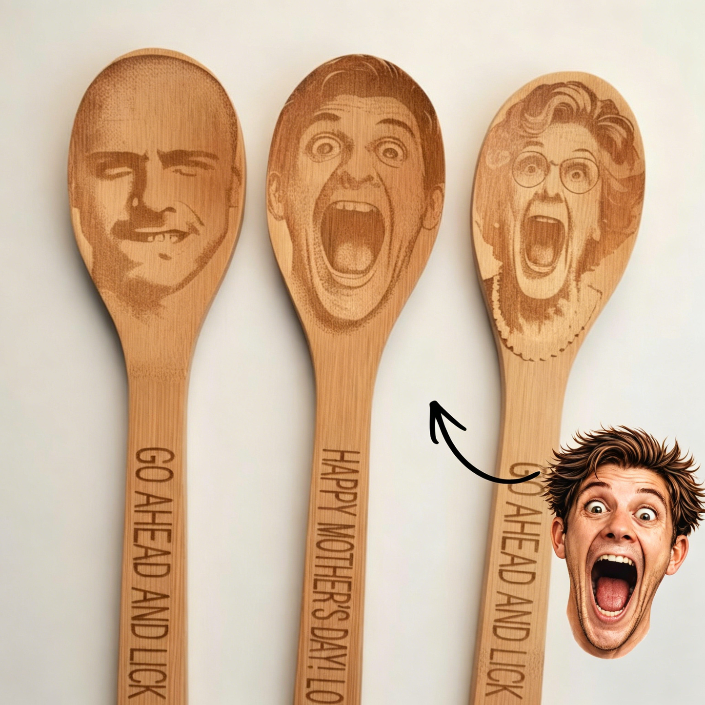 Custom Face Engraved Wooden Spoon - Funny Personalized Kitchen Gift