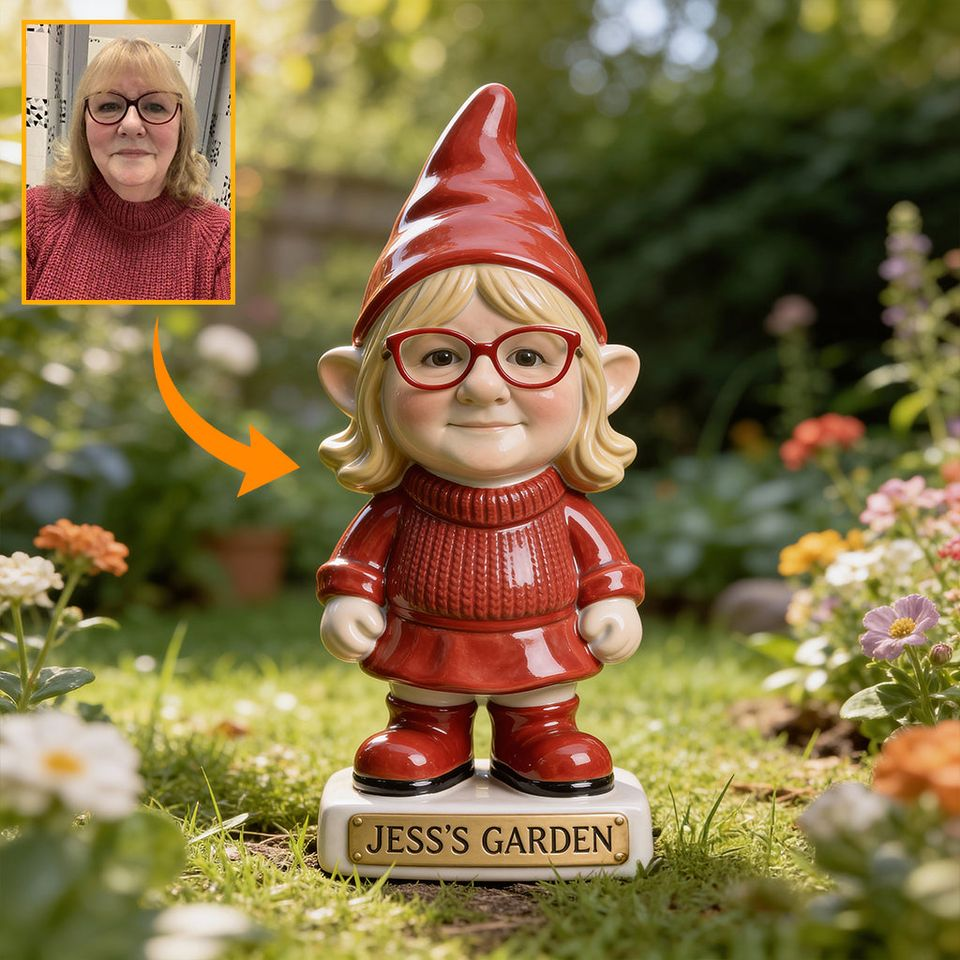 3D Effect Custom Garden Gnome Statue Personalized Photo Figurine with Custom Name