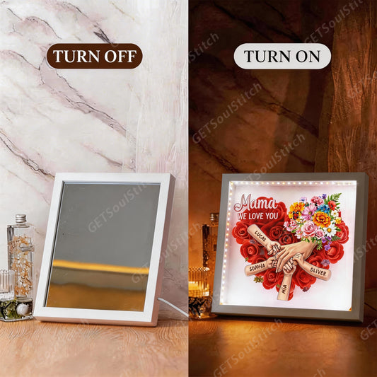 Floral LED Mirror Art for Mom Custom Title Names & Birth Dates Dual-Purpose with Light-Up Frame Mother’s Day Gift