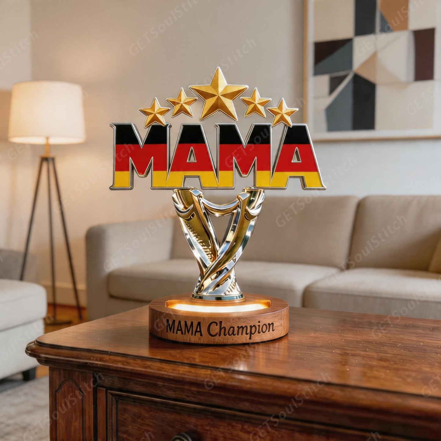 Custom National Flag Mom Champion LED Trophy Lamp Personalized Name & Slogan Night Light Mother's Day Gift