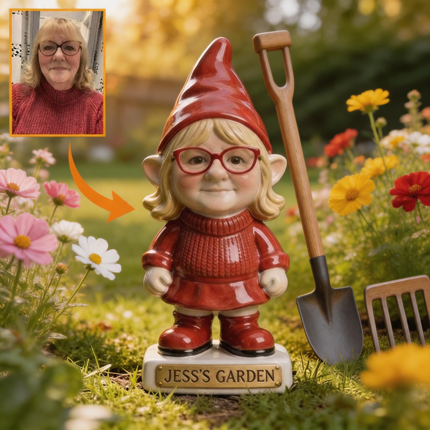 3D Effect Custom Garden Gnome Statue Personalized Photo Figurine with Custom Name