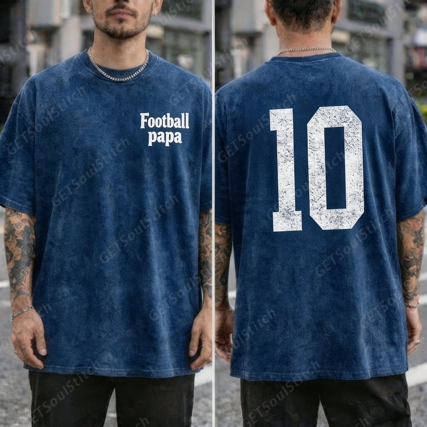 Custom Football Papa Shirt Retro Washed Tee Father's Day Gift