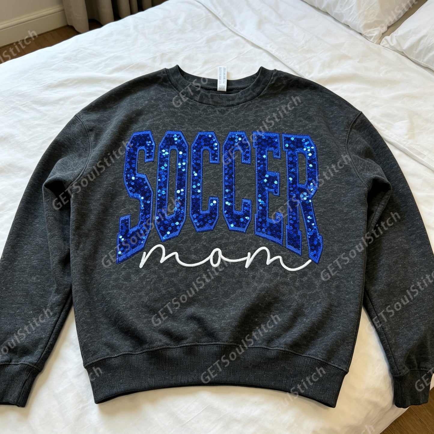 Personalisiertes Pailletten-Crewneck-Sweatshirt für Sport-Mütter, Glitzer-Sport-Mutter-Pullover, personalisiertes Familiengeschenk für Sportfans