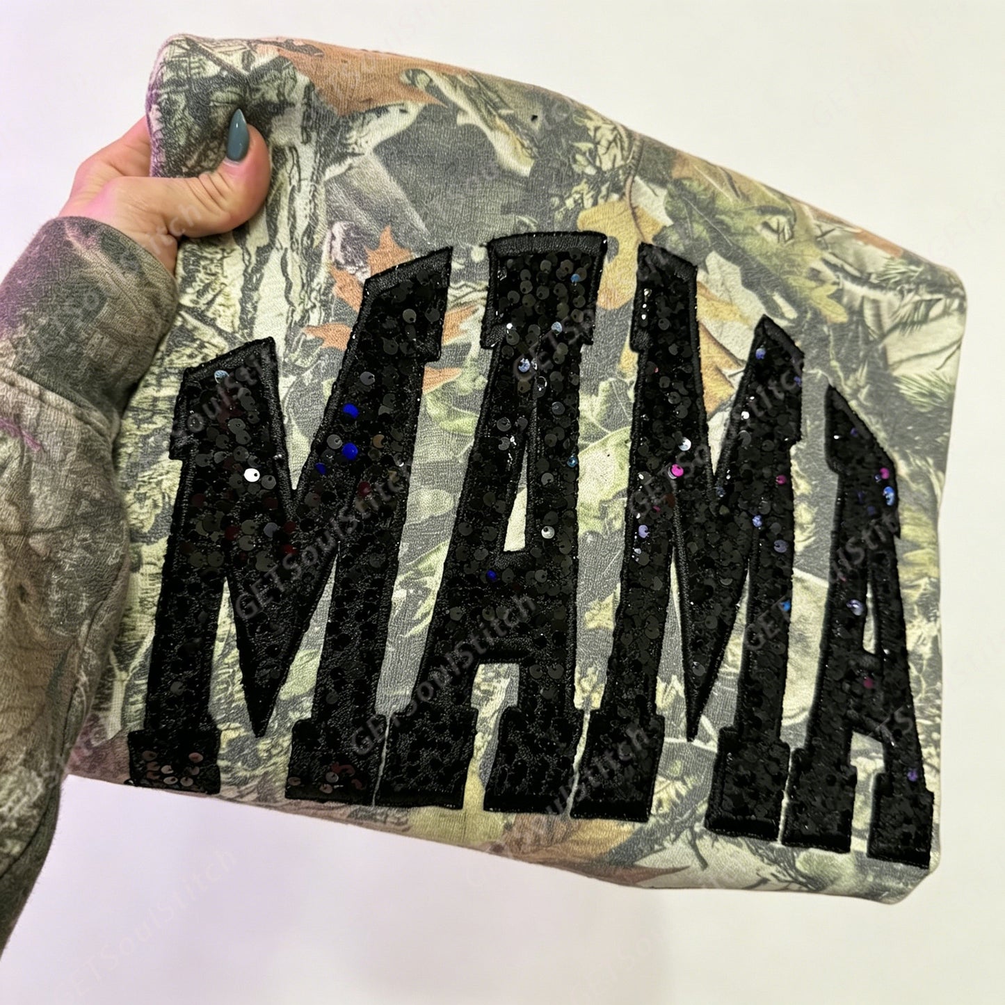 Personalisiertes Pailletten-Sweatshirt „MAMA“, Glitzerbuchstaben, Vintage-Stil, Muttertagsgeschenk für Mama