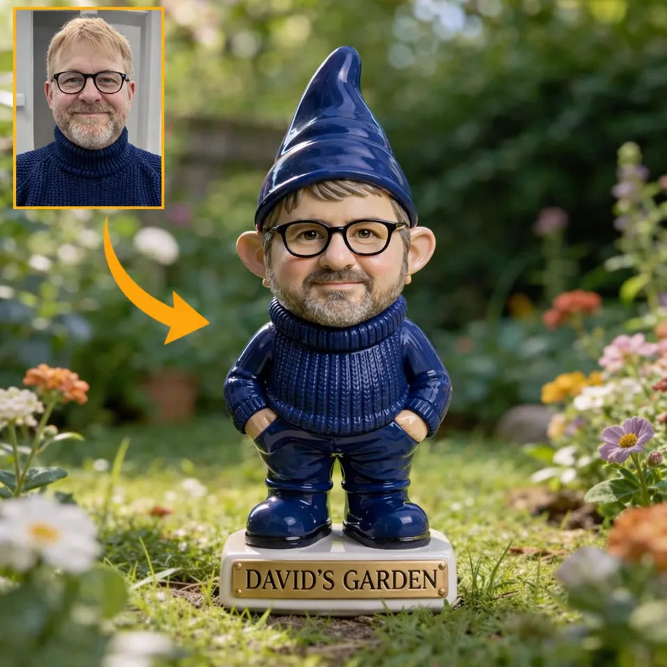 3D Effect Custom Garden Gnome Statue Personalized Photo Figurine with Custom Name