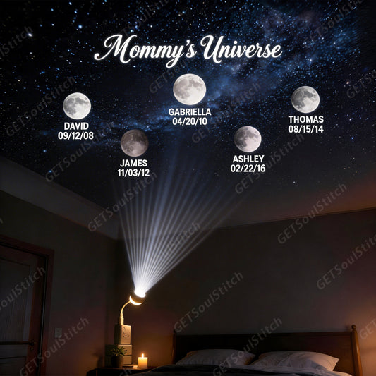 Personalized "Mommy's Universe" Projection Night Light – Custom Multi Birth Moon Phases & Names Unique Mother's Day Gift