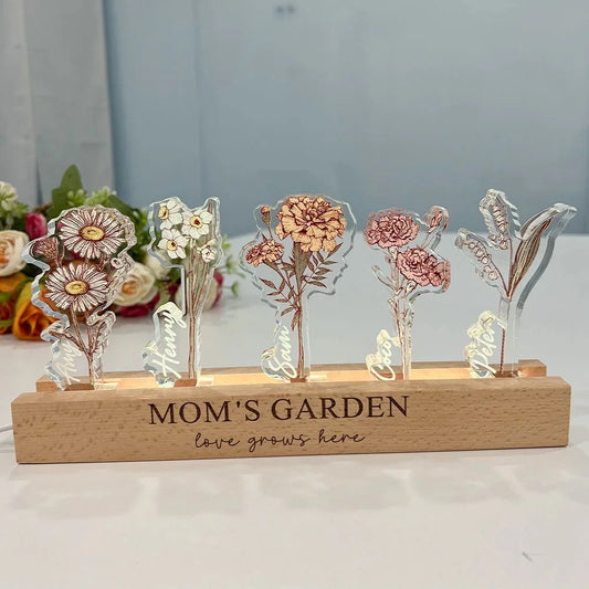 Personalized "Mom's Garden" Light Up Sign Custom Flower Name Plaque Perfect Gift for Mom