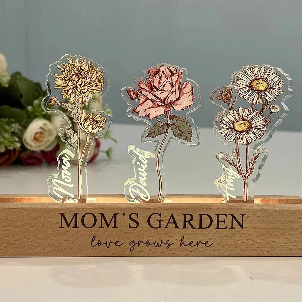 Personalized "Mom's Garden" Light Up Sign Custom Flower Name Plaque Perfect Gift for Mom