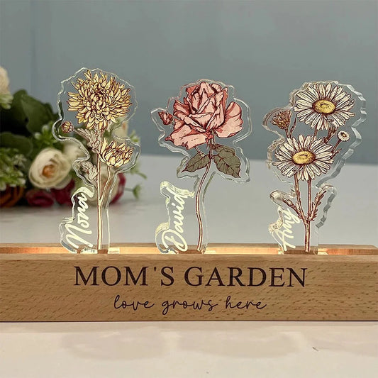 Personalized "Mom's Garden" Light Up Sign Custom Flower Name Plaque Perfect Gift for Mom