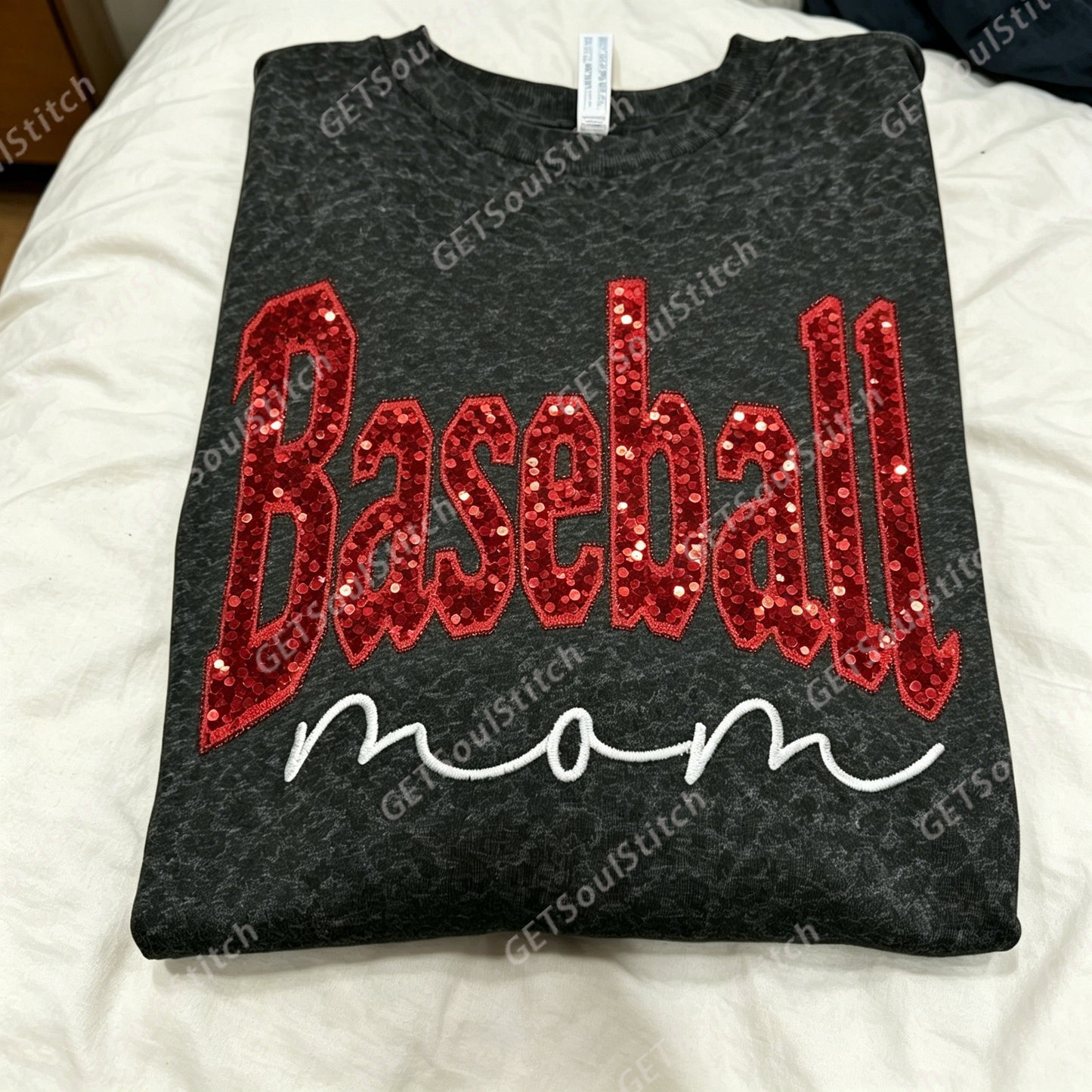 Personalisiertes Pailletten-Crewneck-Sweatshirt für Sport-Mütter, Glitzer-Sport-Mutter-Pullover, personalisiertes Familiengeschenk für Sportfans