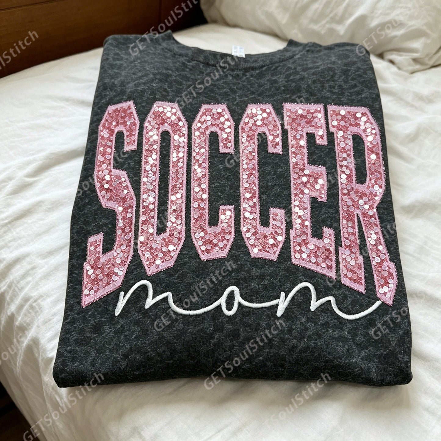 Personalisiertes Pailletten-Crewneck-Sweatshirt für Sport-Mütter, Glitzer-Sport-Mutter-Pullover, personalisiertes Familiengeschenk für Sportfans