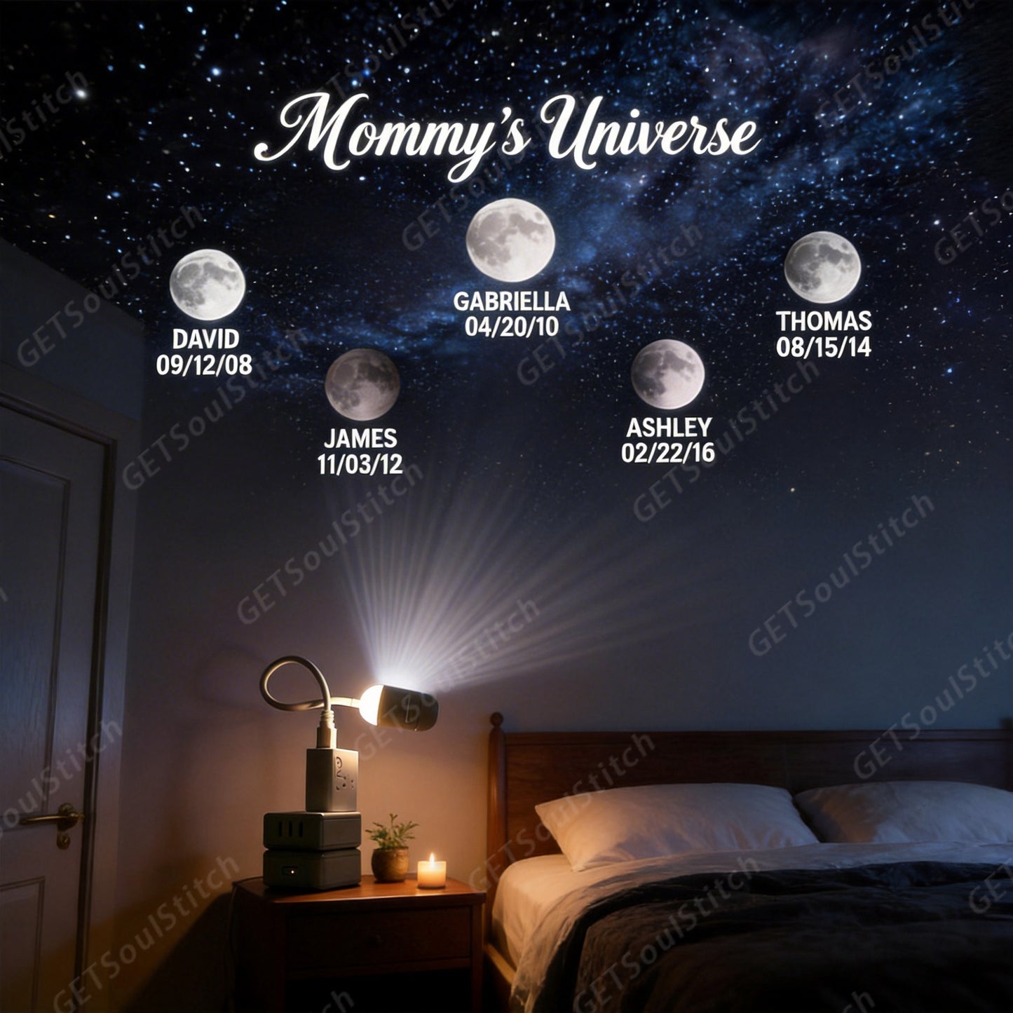 Personalized "Mommy's Universe" Projection Night Light – Custom Multi Birth Moon Phases & Names Unique Mother's Day Gift