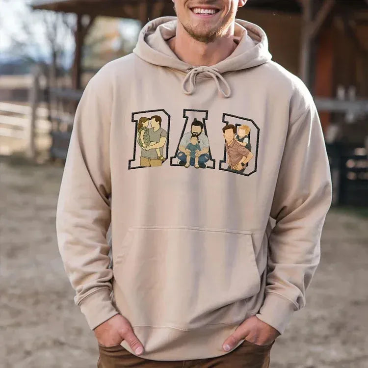 Custom Photo Portrait Embroidery Sweatshirt/T-shirt, Gift For Dad/Mom/Family