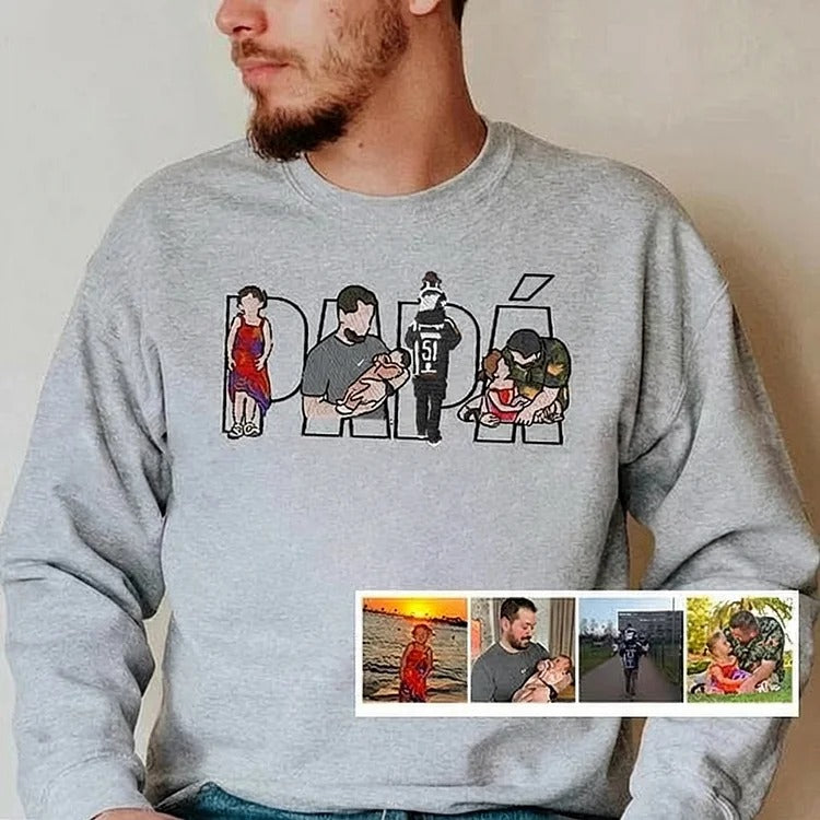 Custom Photo Portrait Embroidery Sweatshirt/T-shirt, Gift For Dad/Mom/Family