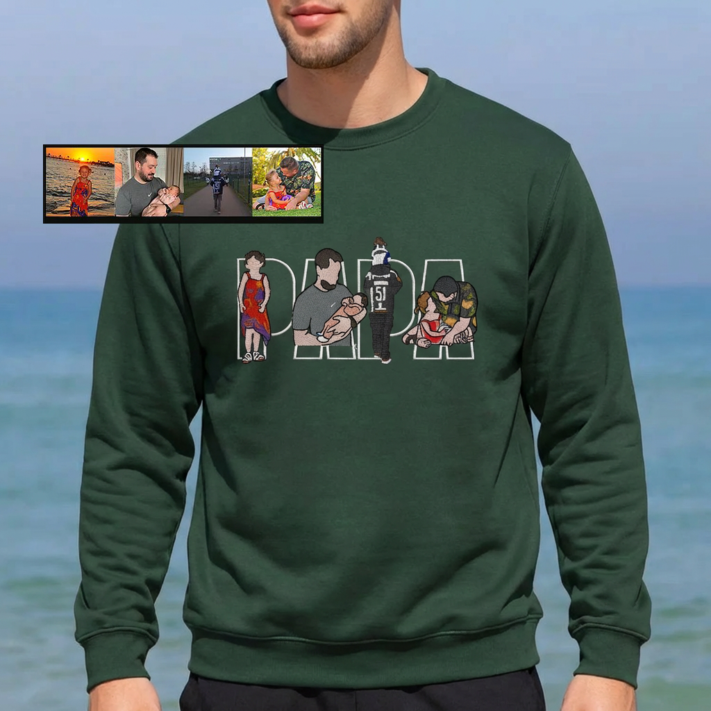 Custom Photo Portrait Embroidery Sweatshirt/T-shirt, Gift For Dad/Mom/Family