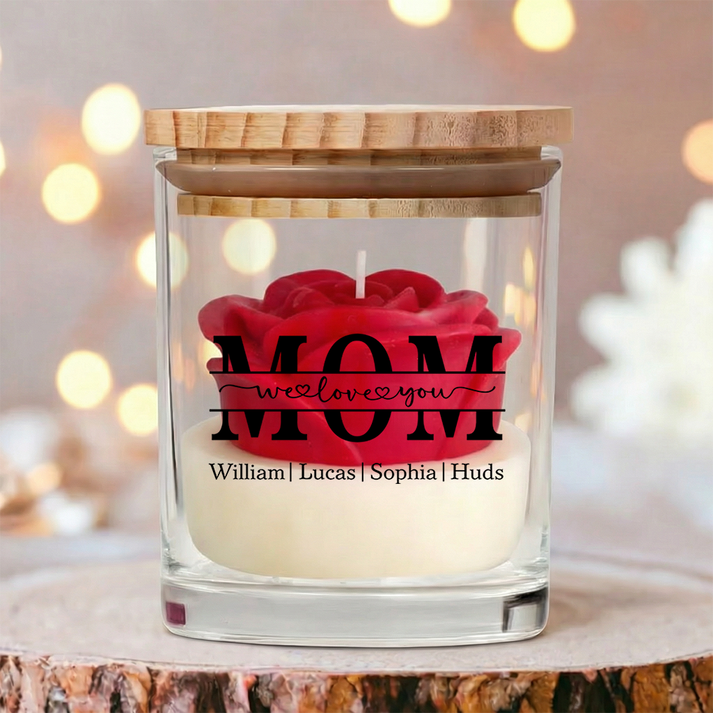 Personalisierte florale Sojawachskerze – individuelles „Wir lieben dich“-Geschenk für Mama, Muttertags-Special