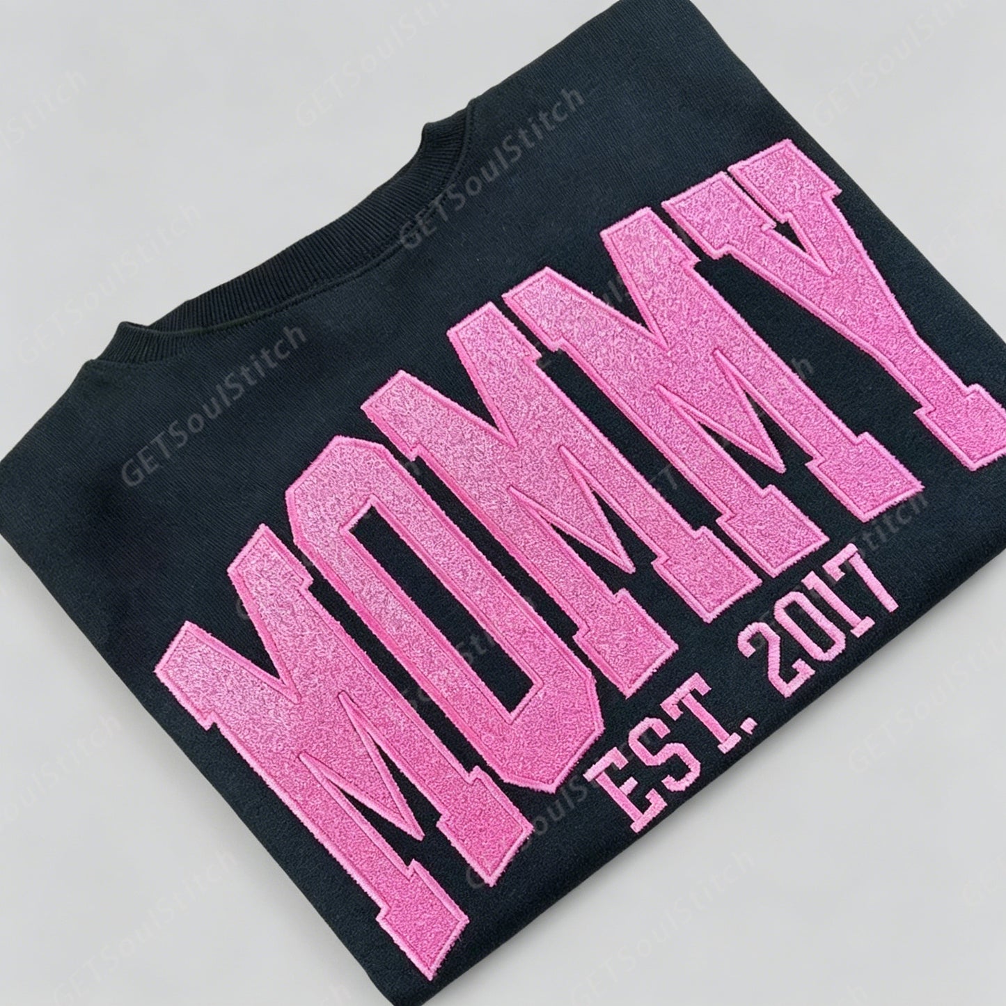 Custom Glitter Embroidered Sweatshirt Personalized Mom Gift Customizable Kids Names & Date