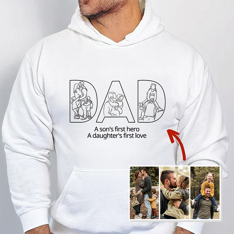 Custom Photo Outline Embroidery PAPA Sweatshirt | Personalized Kids Names & Custom Slogan Unique Father's Day Gift