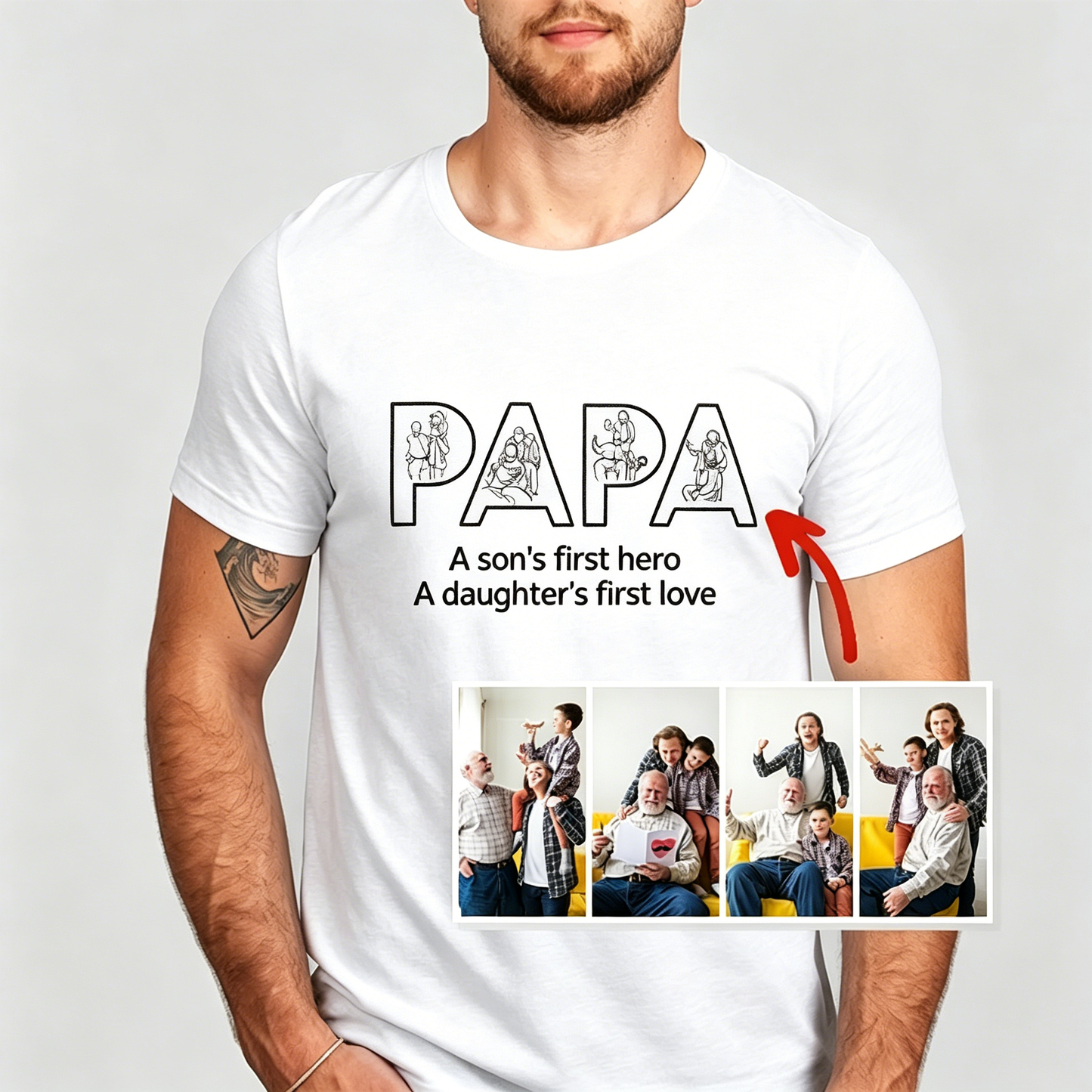 Custom Photo Outline Embroidery PAPA Sweatshirt | Personalized Kids Names & Custom Slogan Unique Father's Day Gift