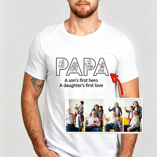 Custom Photo Outline Embroidery PAPA Sweatshirt | Personalized Kids Names & Custom Slogan Unique Father's Day Gift