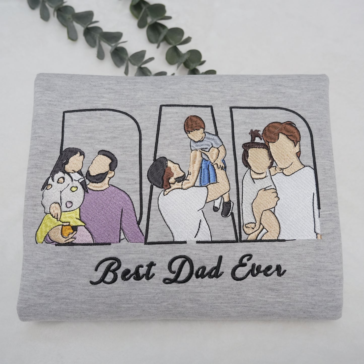 Custom Photo Portrait Embroidery Sweatshirt/T-shirt, Gift For Dad/Mom/Family