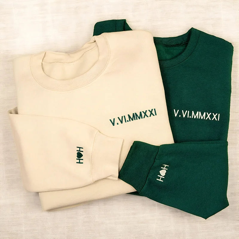 Personalisierte Sweatshirts für Paare mit gestickten römischen Ziffern, individuelle Geschenke