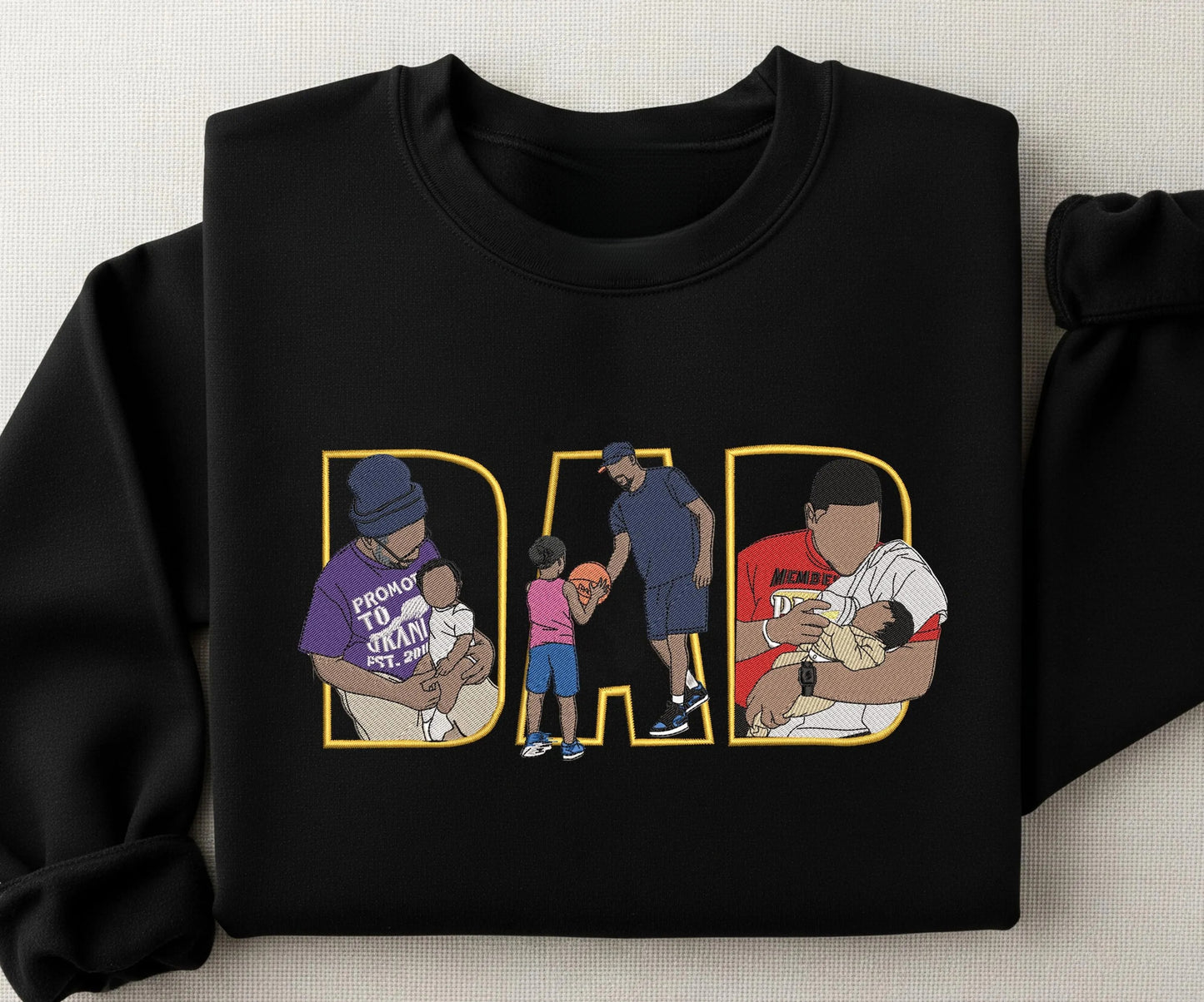 Custom Photo Portrait Embroidery Sweatshirt/T-shirt, Gift For Dad/Mom/Family