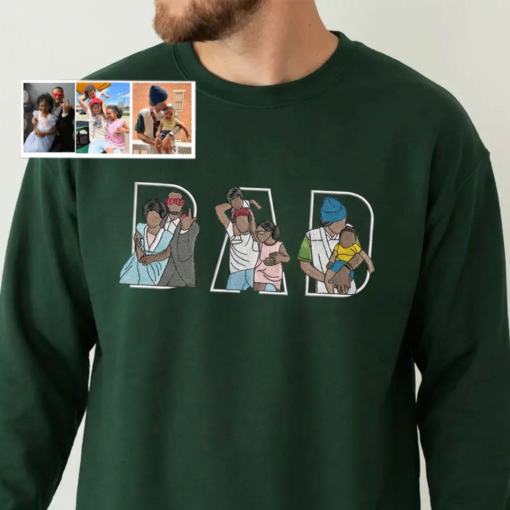Custom Photo Portrait Embroidery Sweatshirt/T-shirt, Gift For Dad/Mom/Family