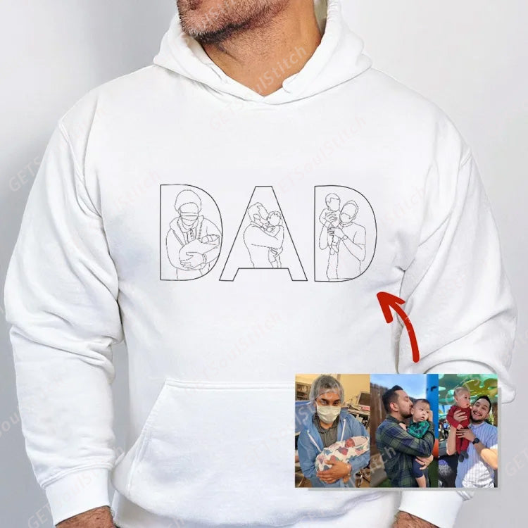 Custom Outline Embroidered PAPA/DAD Sweatshirt | Personalized Name & Photo Line Art Father's Day Gift