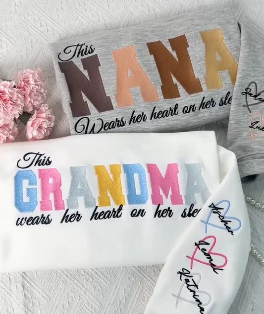 Heart on Sleeve Personalised Embroidered Sweatshirt – Mother's Day Gift forMom & Grandma