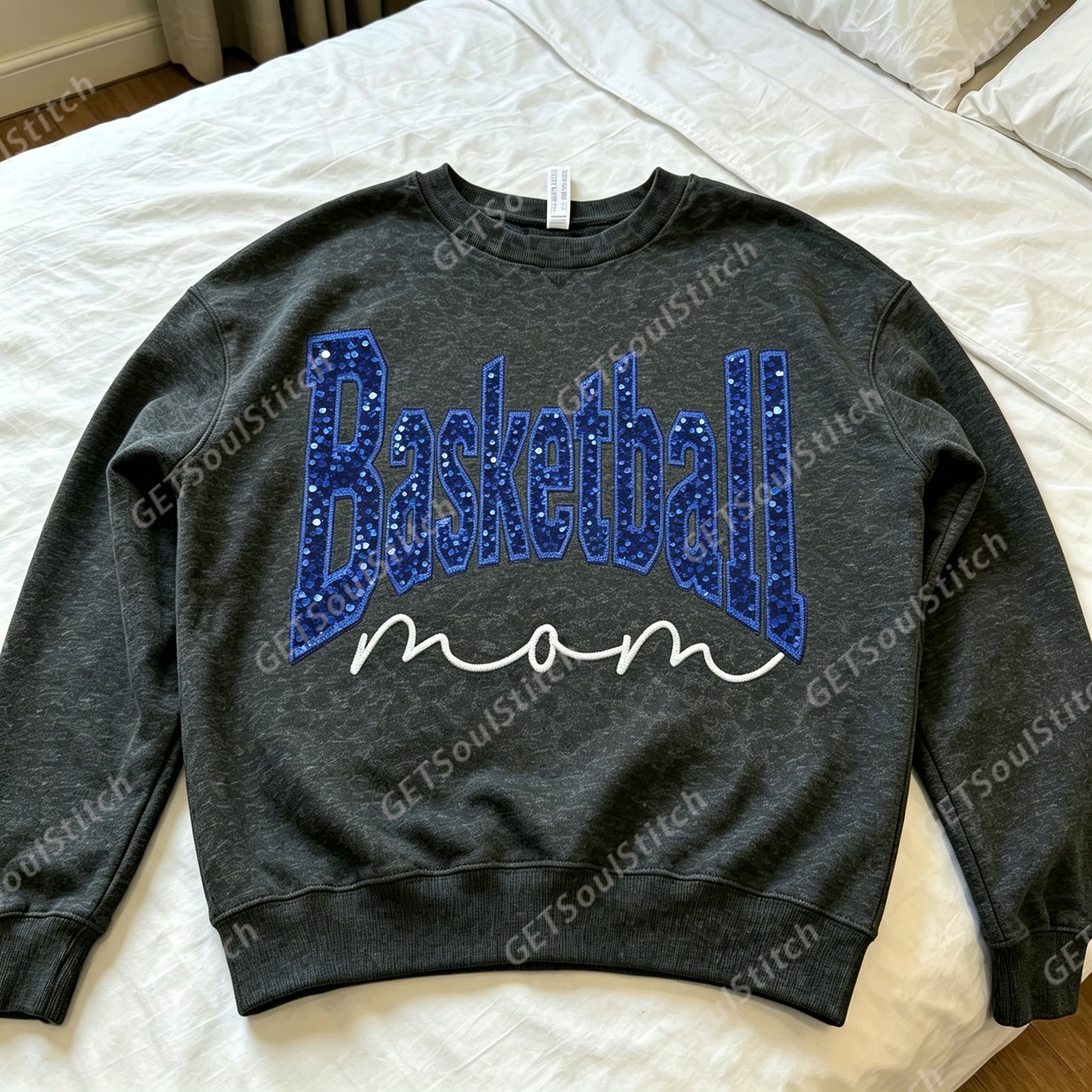 Personalisiertes Pailletten-Crewneck-Sweatshirt für Sport-Mütter, Glitzer-Sport-Mutter-Pullover, personalisiertes Familiengeschenk für Sportfans