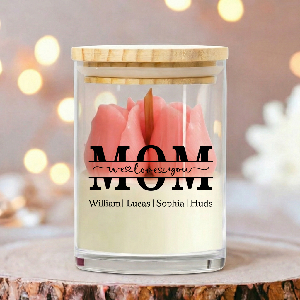 Personalisierte florale Sojawachskerze – individuelles „Wir lieben dich“-Geschenk für Mama, Muttertags-Special