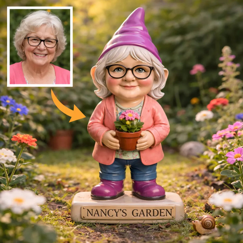 3D Effect Custom Garden Gnome Statue Personalized Photo Figurine with Custom Name