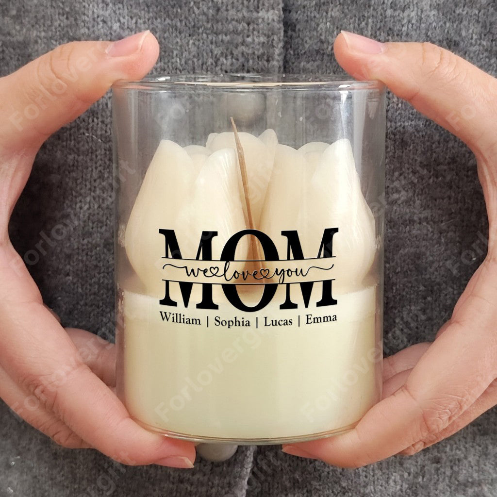 Personalisierte florale Sojawachskerze – individuelles „Wir lieben dich“-Geschenk für Mama, Muttertags-Special