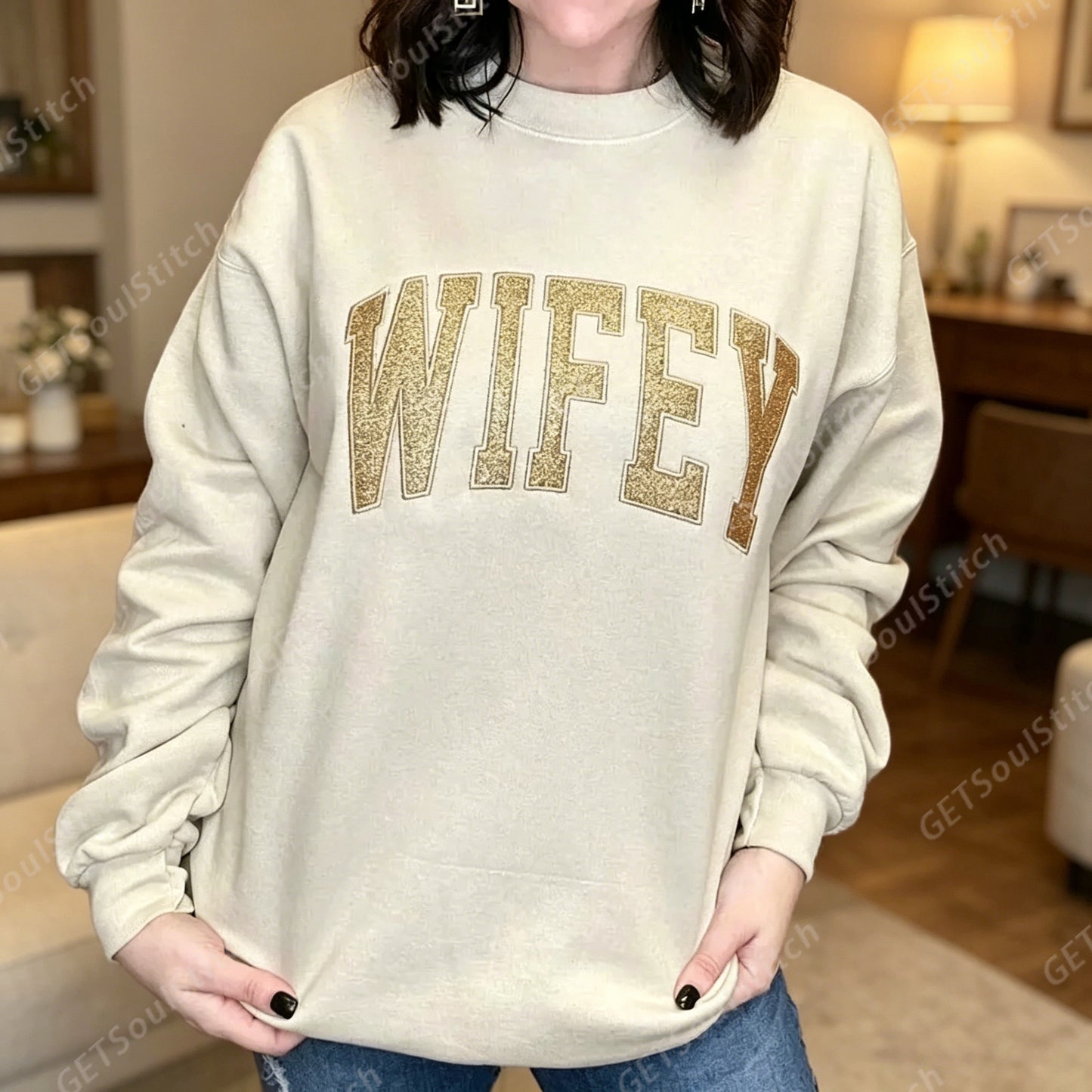 Custom Glitter Embroidered Sweatshirt Personalized Mom Gift Customizable Kids Names & Date