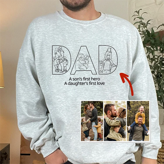 Custom Photo Outline Embroidery PAPA Sweatshirt | Personalized Kids Names & Custom Slogan Unique Father's Day Gift